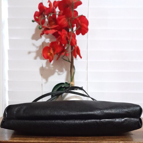 Black Leather Elliott Lucca Double Strap Minimalist  Rectangle Shoulder Bag - Picture 4 of 12